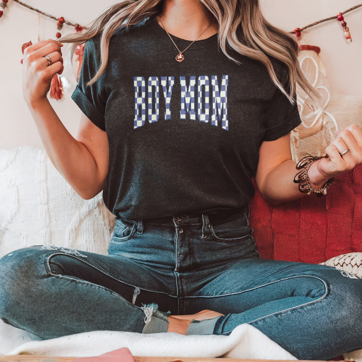 Boy Mom checkered