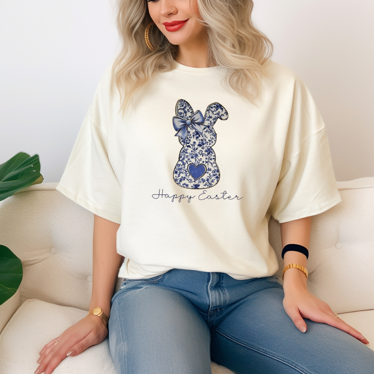 Blue floral bunny