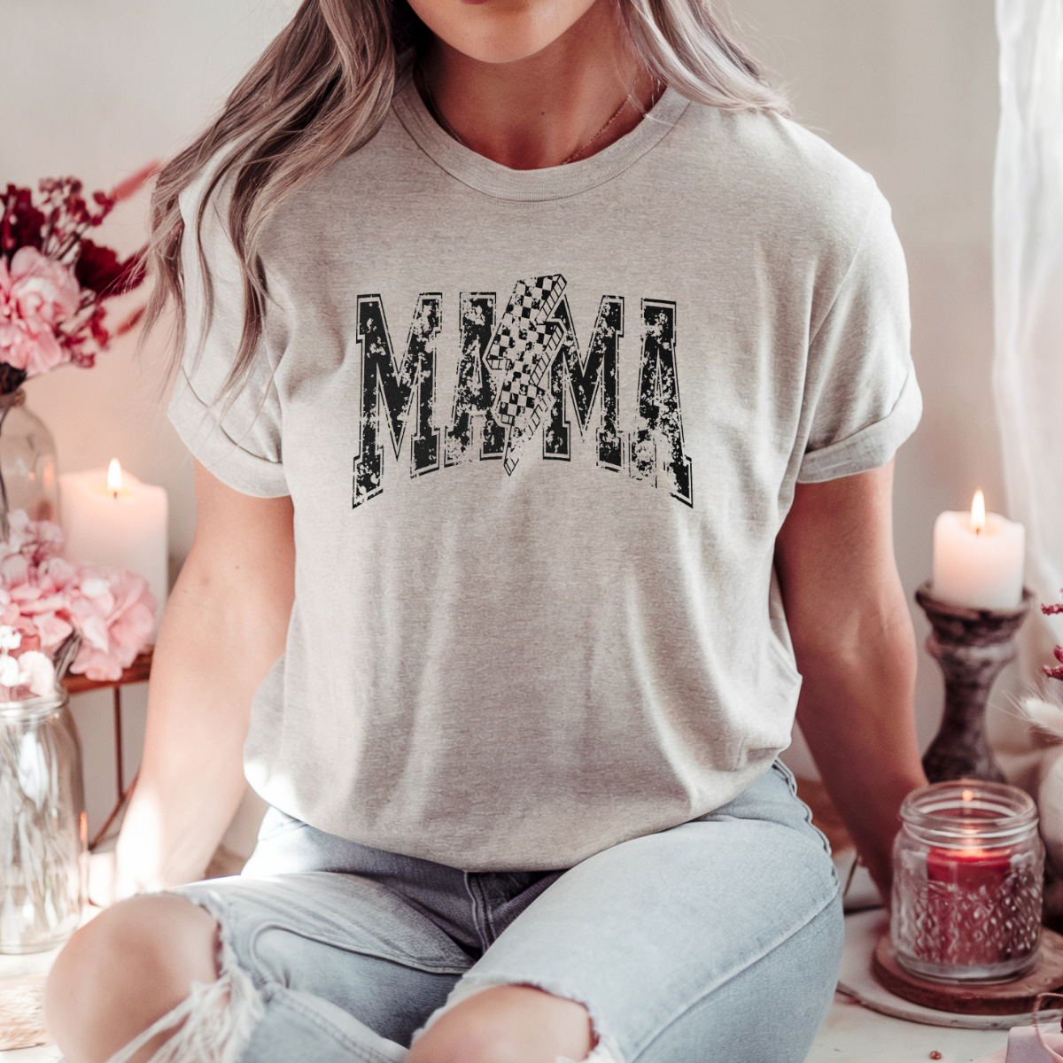 Mama checkered lightening bolt