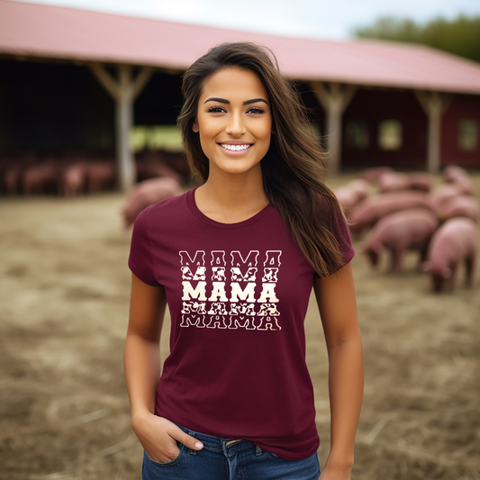 Mama stacked cow print white