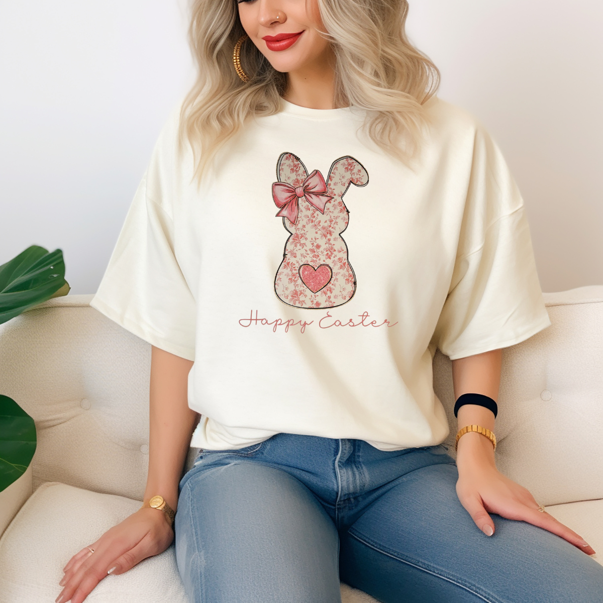 Pink floral bunny