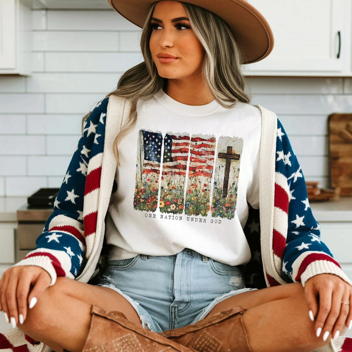 Patriotic one Nation under God 4 panel