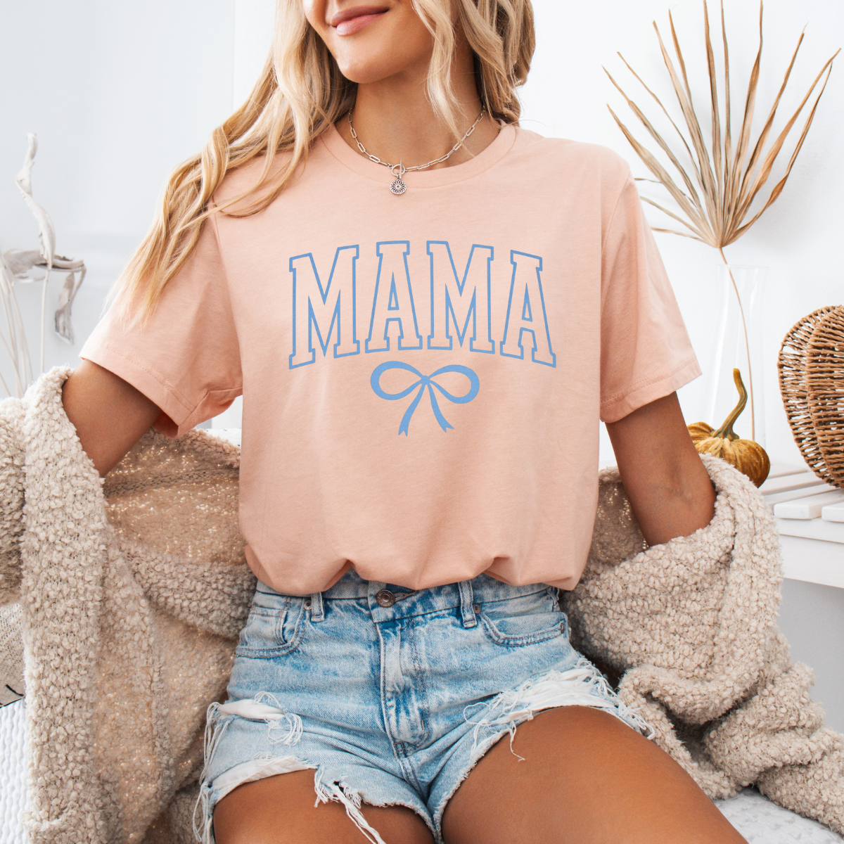 Mama bow blue print
