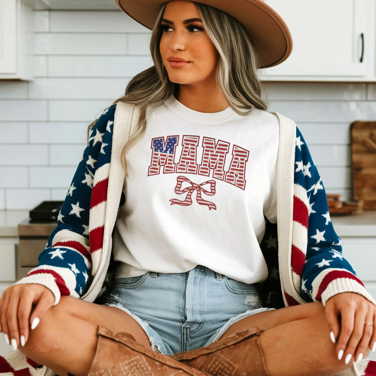 Mama patriotic bow