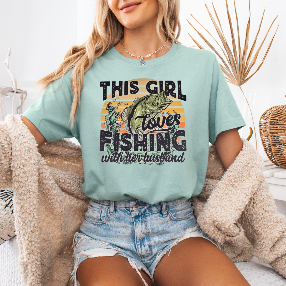 This girl loves to fish with her husband