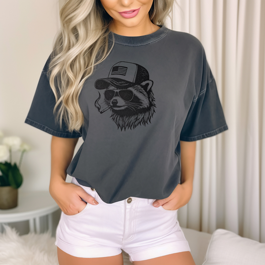 Raccoon in trucker cap