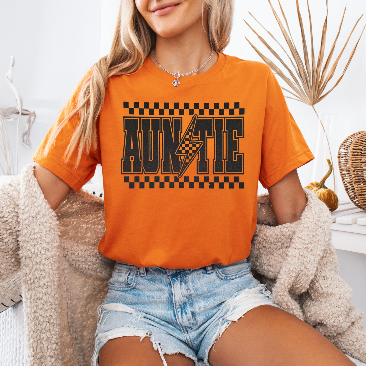 Auntie lightening bolt checkered