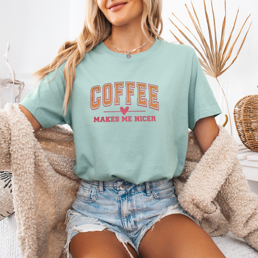 Coffee makes me nicer pink heart