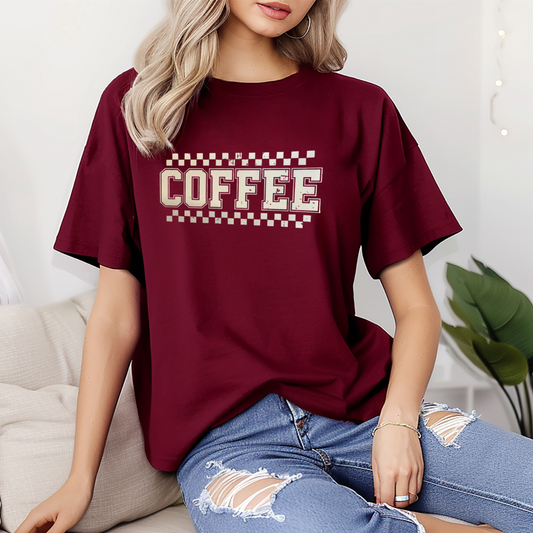 Coffee checkered white print