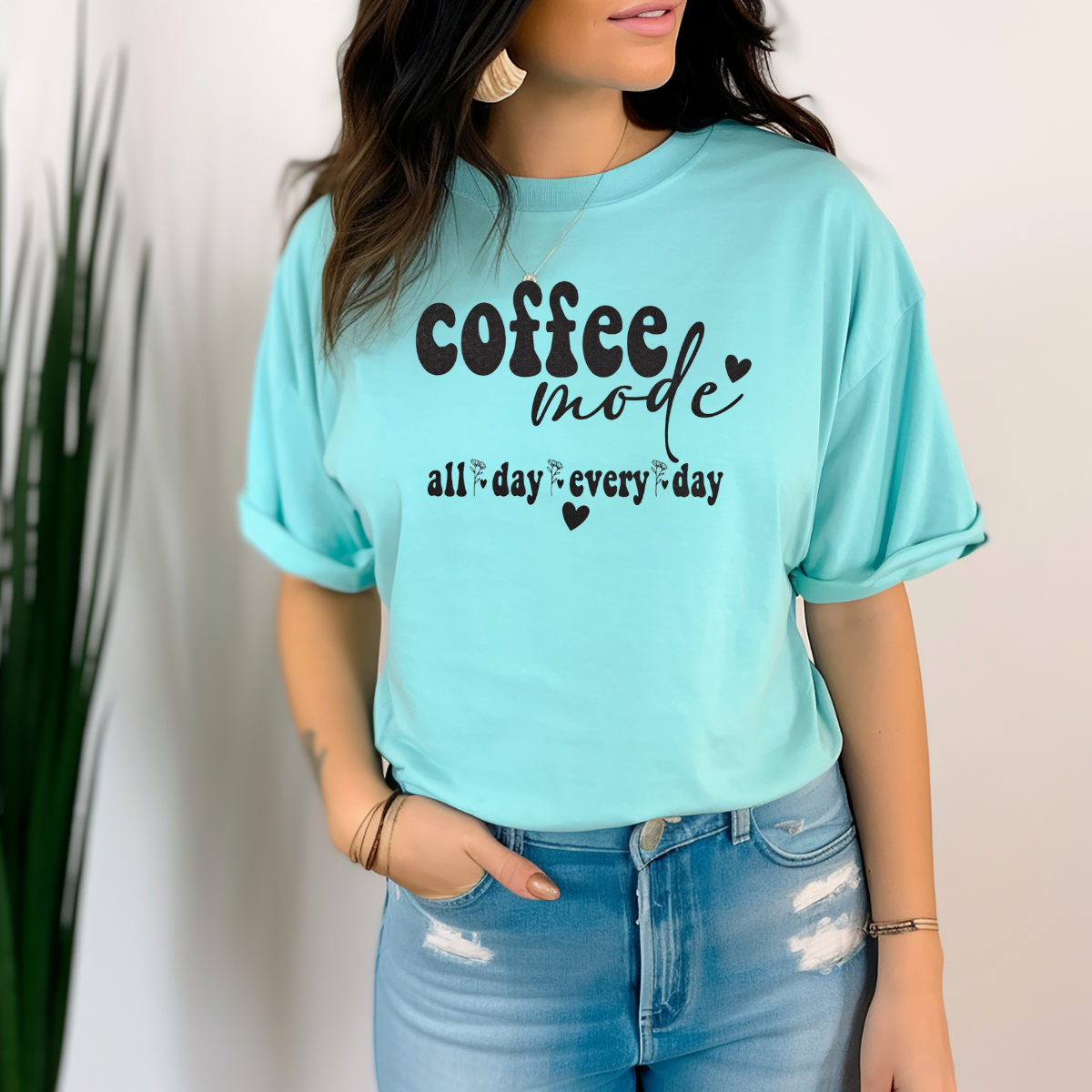 Coffee mode all day everyday flowers and hearts