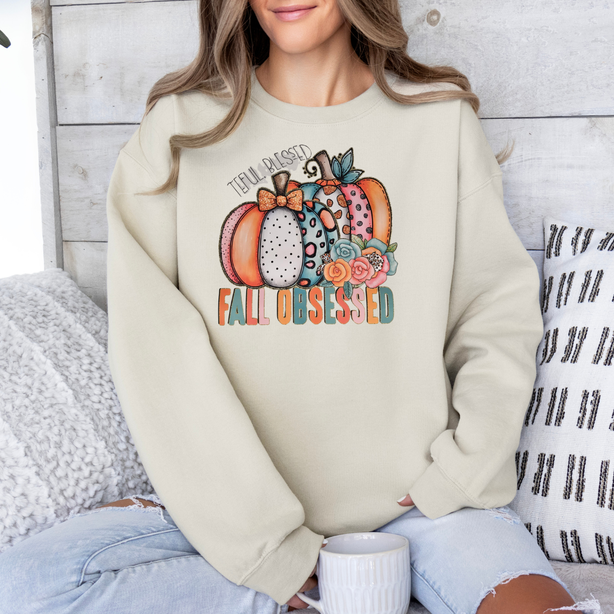 Grateful blessed fall obsessed colorful pumpkins