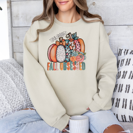 Grateful blessed fall obsessed colorful pumpkins