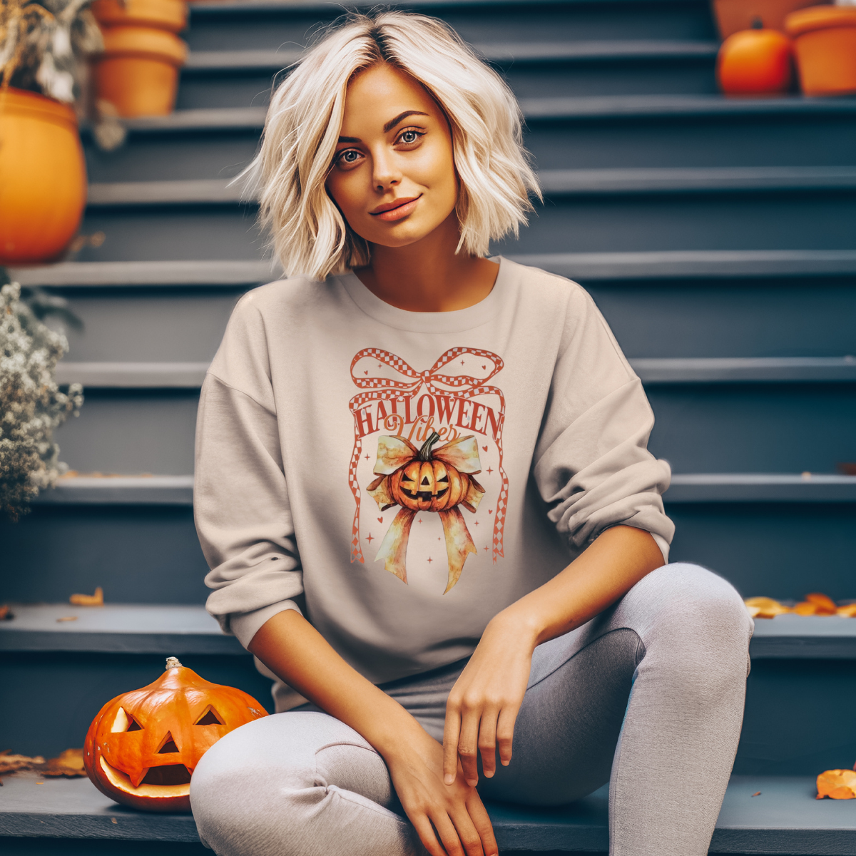 Halloween vibes orange and white bow