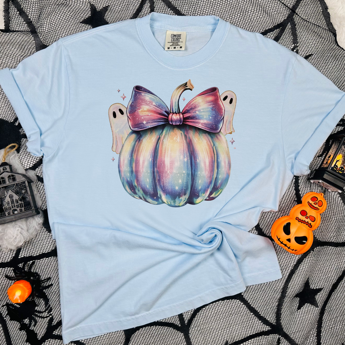 Colorful pumpkin and ghosts
