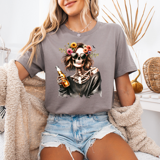 Skeleton with beer bottle