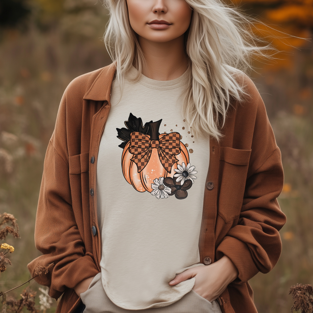 Pumpkin with checkered bow