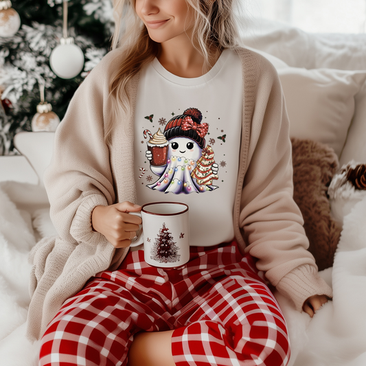 Christmas ghost with cup and cake