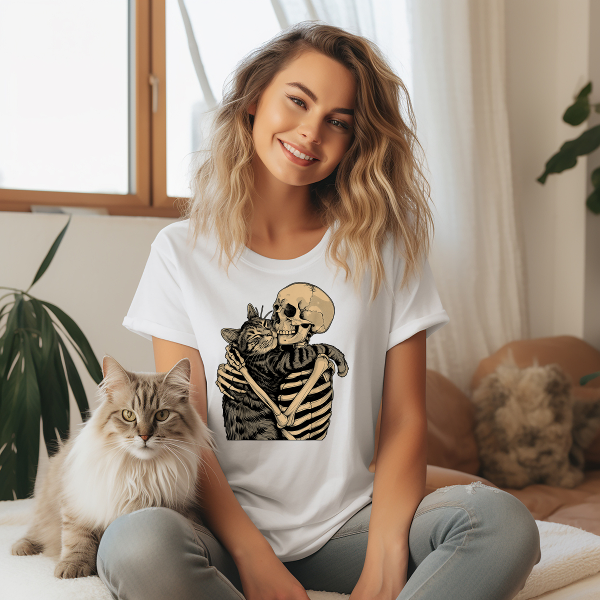 Skeleton with cat