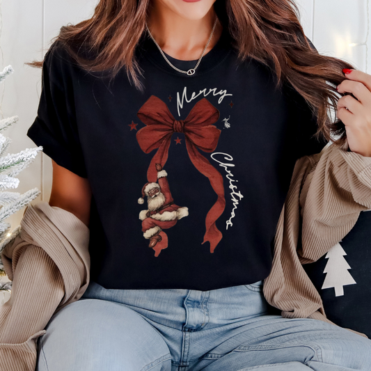 Santa hanging on a bow