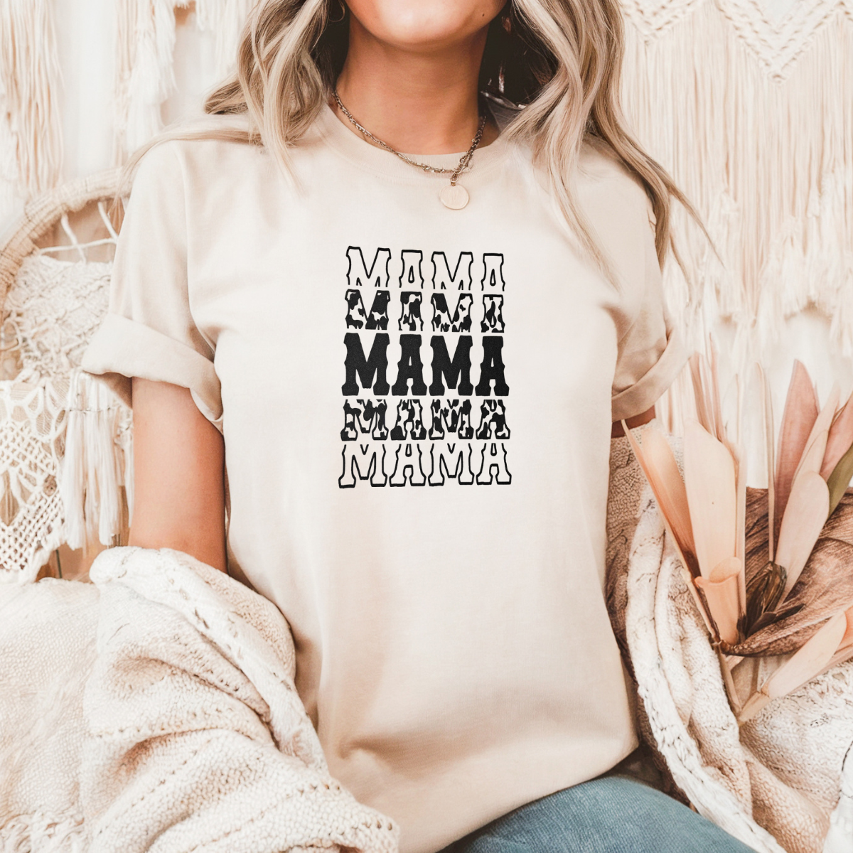 Mama cow print stacked