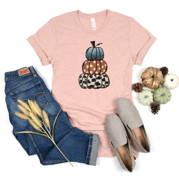 Stacked pumpkins polka dot cow print