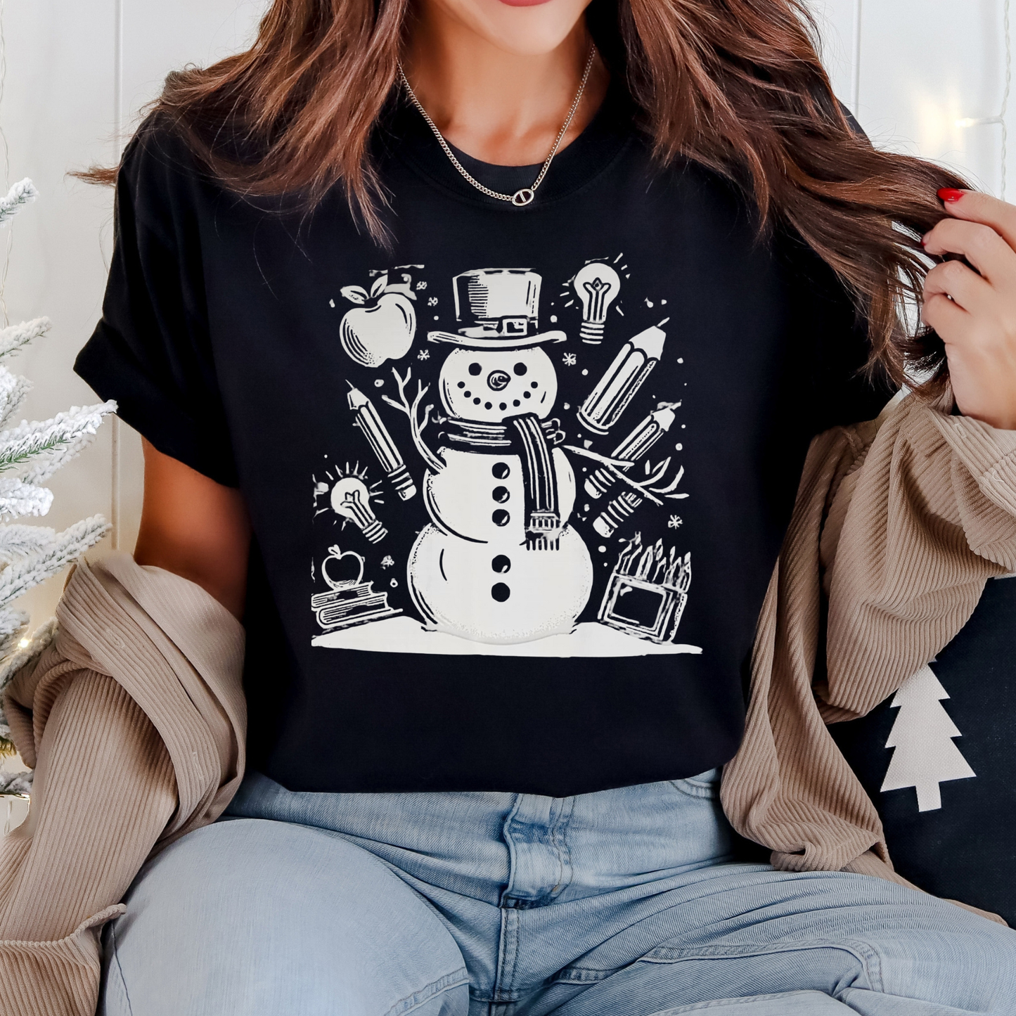 Snowman with school supplies