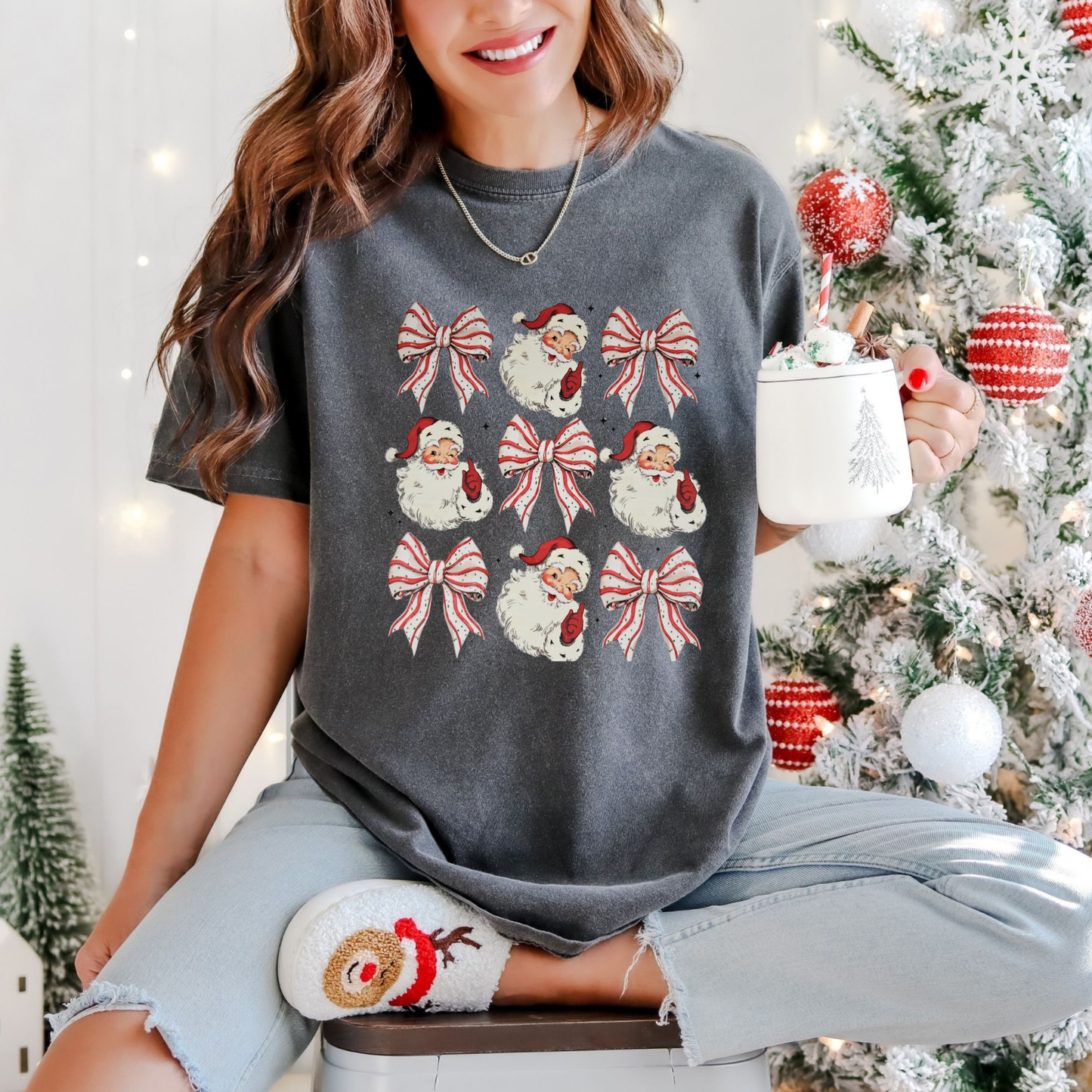 Santa 9 bow red and white