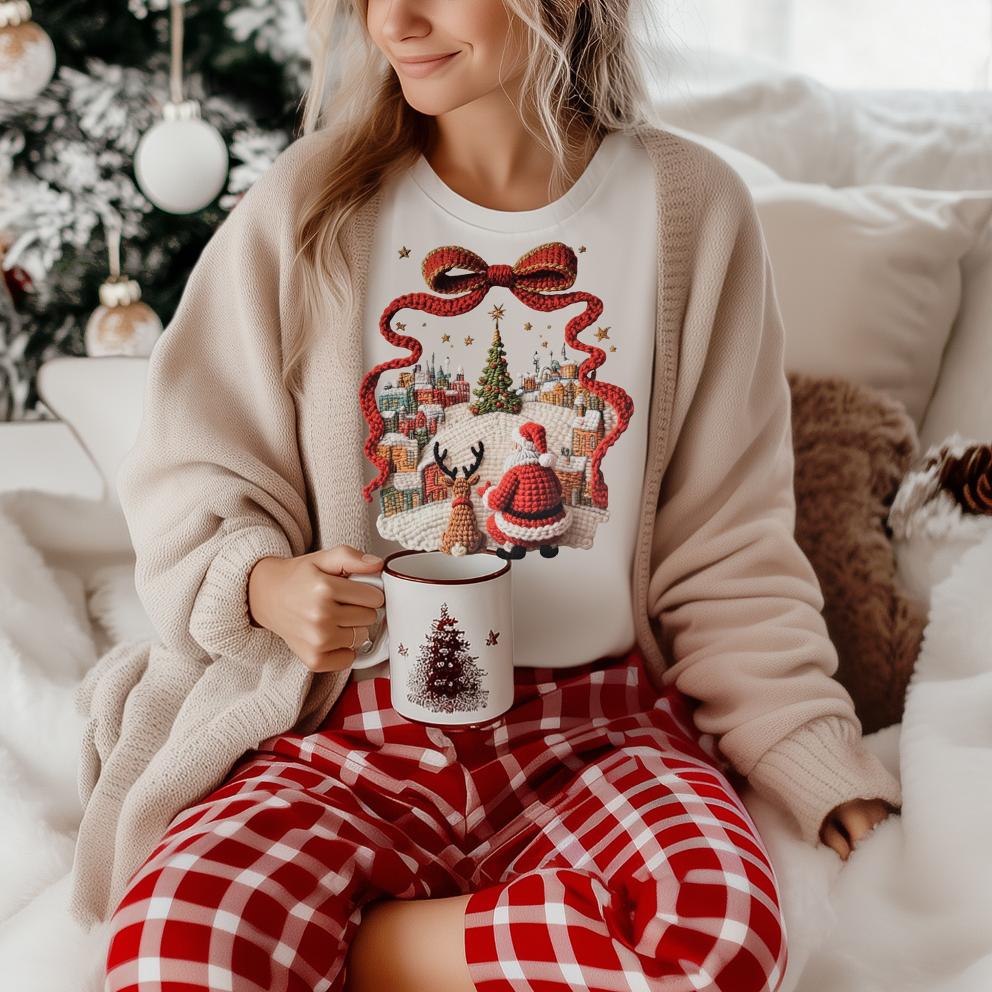Santa and reindeer bow