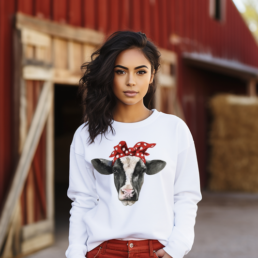 Cow with red polka dot headband
