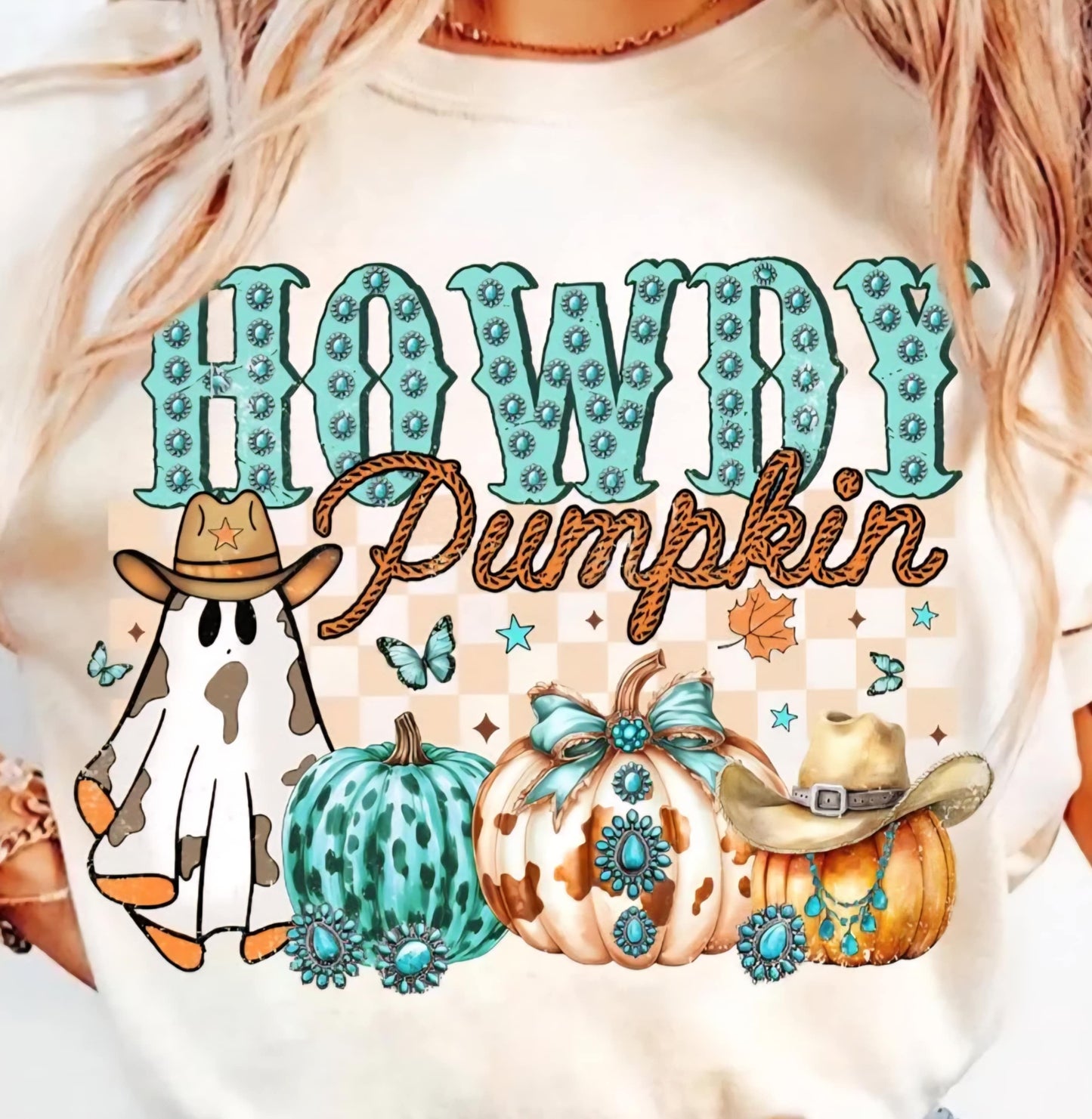 Howdy pumpkin cow print ghost